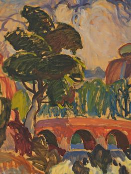 Erling Ärlingsson, Southern landscape with a bridge and church on a cliff.