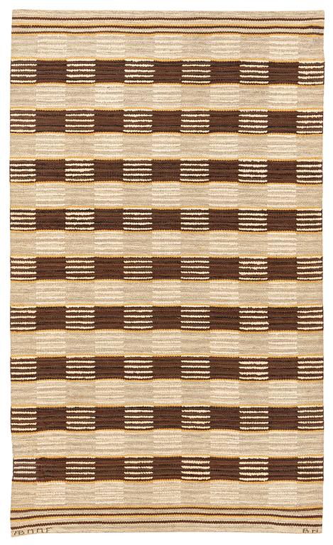 Barbro Nilsson, a carpet, "Schackrutig, brun". Knotted pile in relief. 206 x 123 cm. Signed AB MMF BN.
