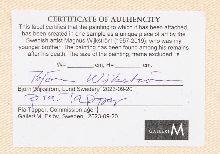 Magnus Wijkström, oil on canvas, unsigned.