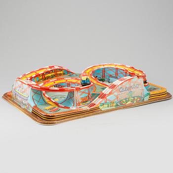 A 1960's  German toy car track with two mechanic buses.