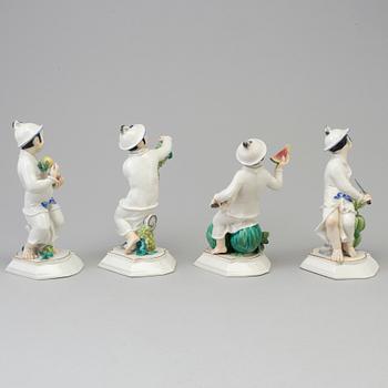 A group of four German figurines of Japanese women with fruit, Swarzburger Werstättet, Unterweissbach, Germany, 1930's.
