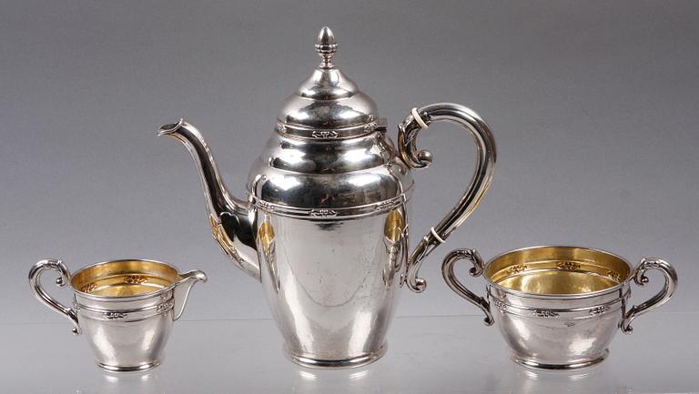 KAFFESERVIS, 3 delar, silver, Anders Emanuel Wahlberg, Sundsvall, 1929.