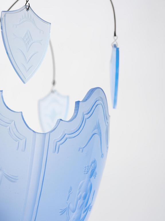 Edward Hald, a Swedish Grace ceiling lamp, Orrefors, 1920s.