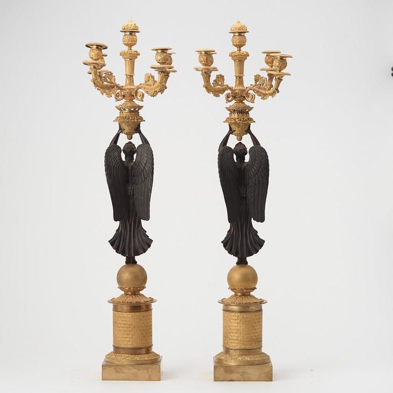 A pair of Empire early 19th century five-light candelabra by Pierre Chibout.