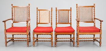 STOLAR, 4 st samt KARMSTOLAR, ett par, barockstil, 1900-talets första hälft.