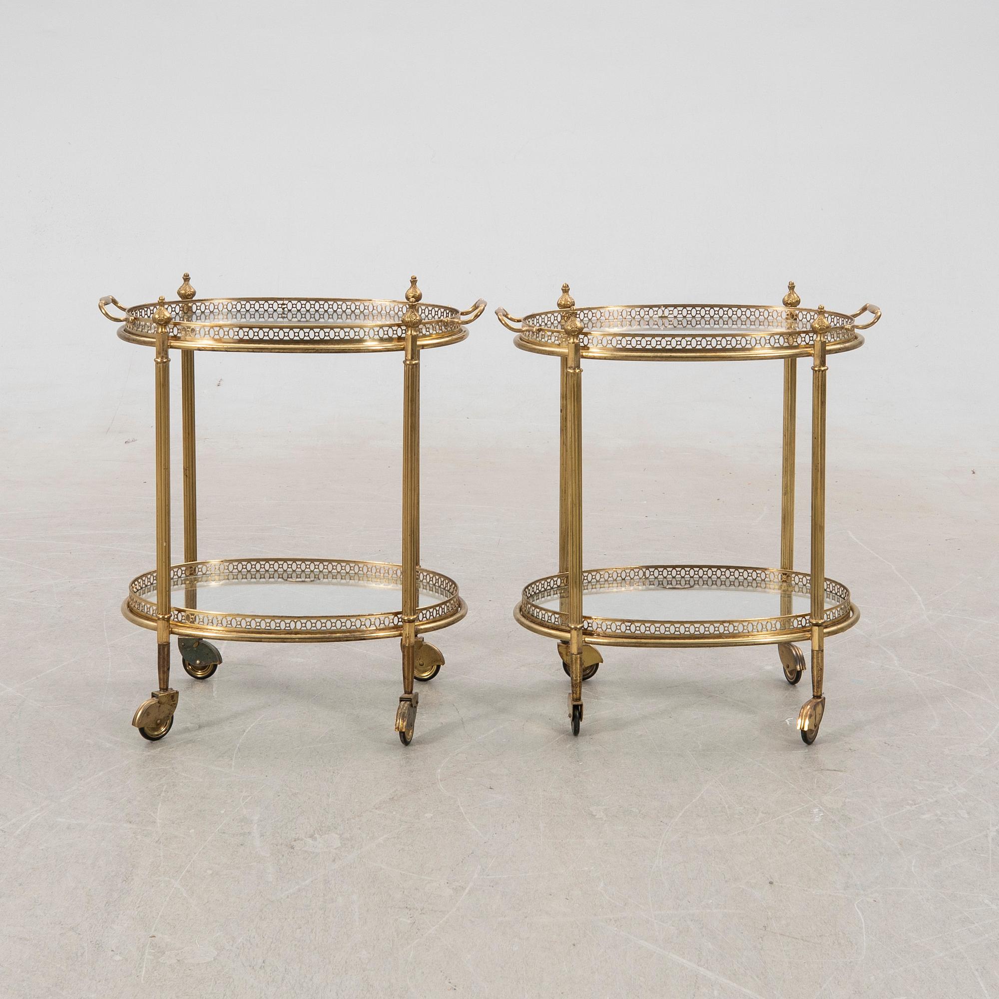 Serveringsvagnar, ett par, Regency/Hollywood-stil, 1900-talets andra hälft.
