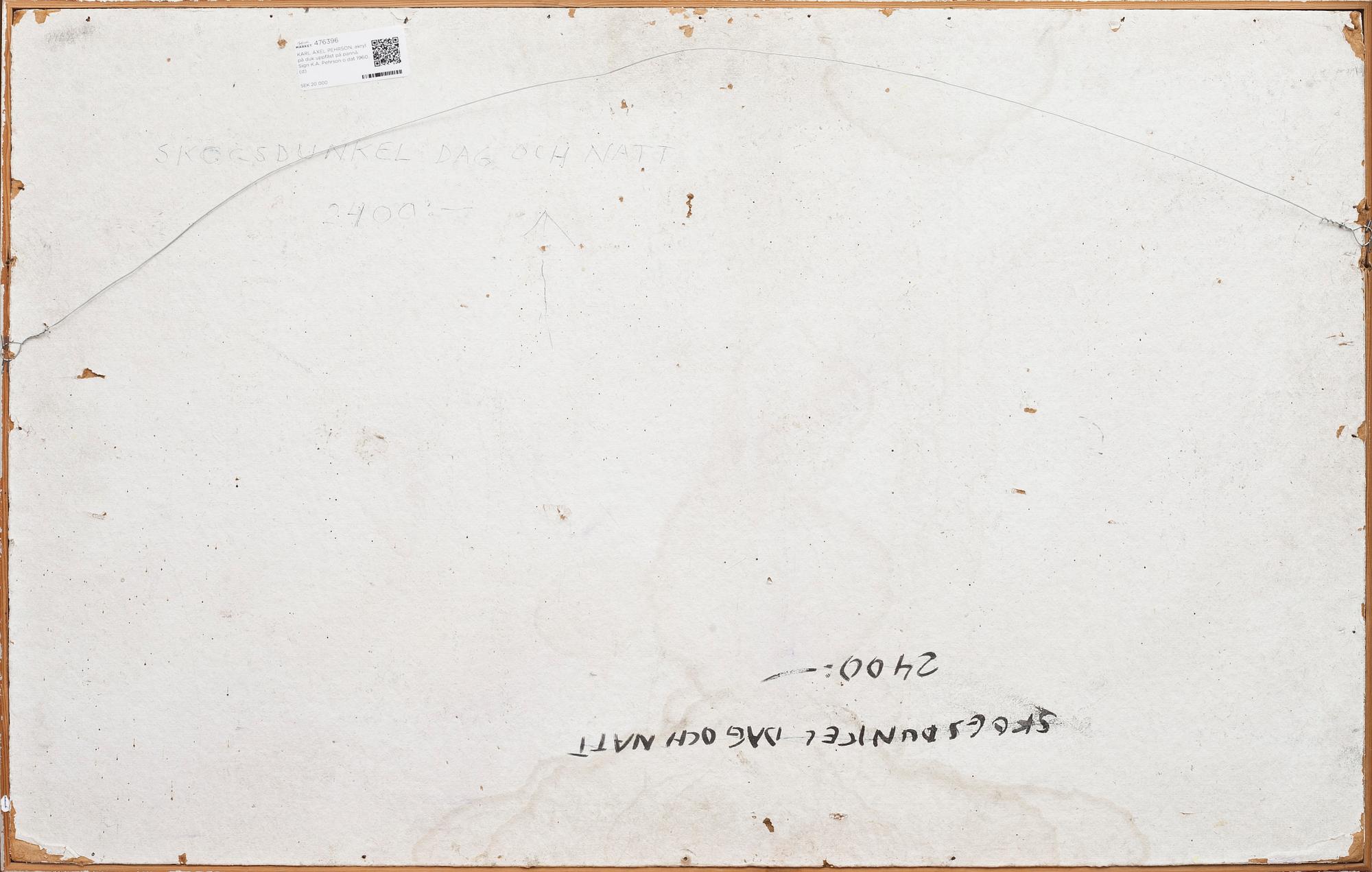 KARL AXEL PEHRSON, akryl på duk uppfäst på pannå. Sign K.A. Pehrson o dat 1960.