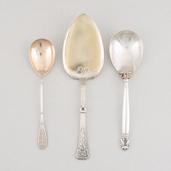 Serving utensils, 3 pcs, silver, Denmark, including Johan Rohde, "Konge/Acorn", Georg Jensen.