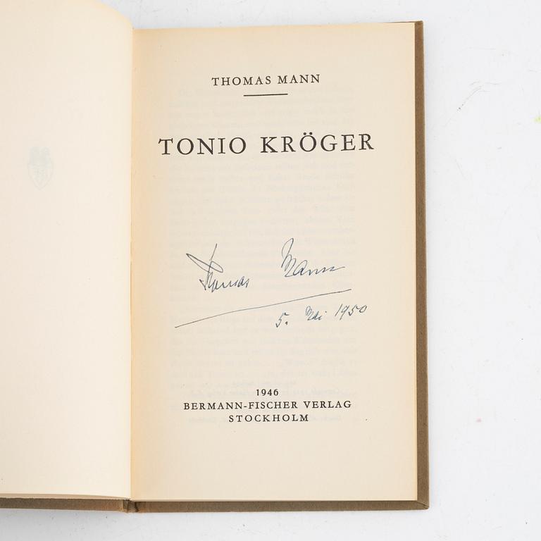 Bok, Tomas Mann, "Tonio Kröger", signerad Thomas Mann 5. Mai 1950 på försättsbladet.