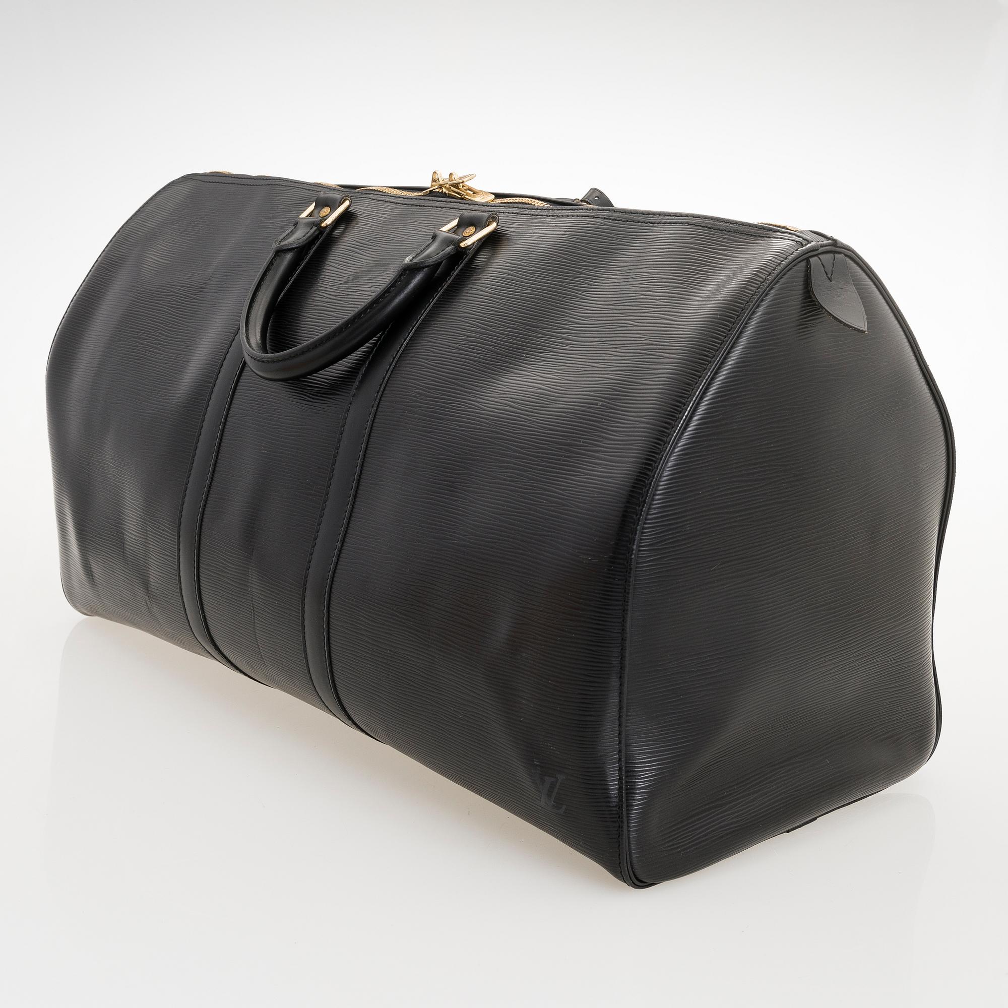 LOUIS VUITTON, Black Epi Leather Keepall 55 Bag.