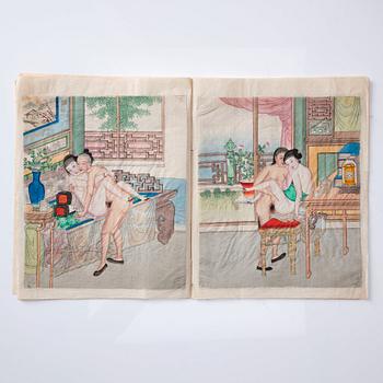 An album with 12 erotic paintings by anonymous Chinese artist, late Qing dynasty.