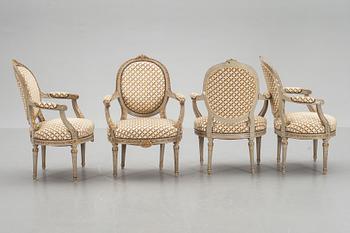 MÖBELGRUPP, fem delar, Louis XVI-stil.
