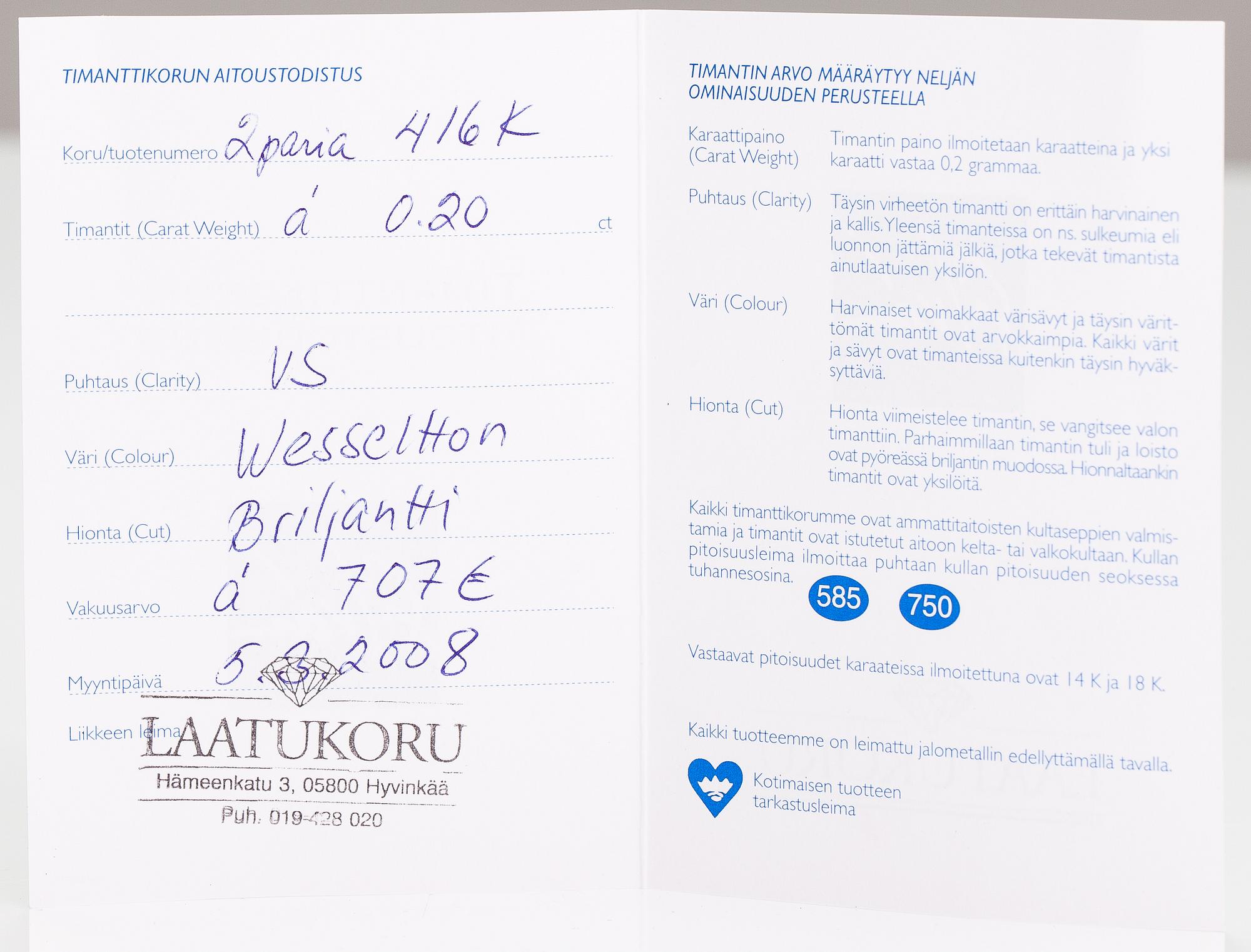 ÖRHÄNGEN, 2 par, 14K guld, diamanter ca 0.40 ct tot. Med certifikat.