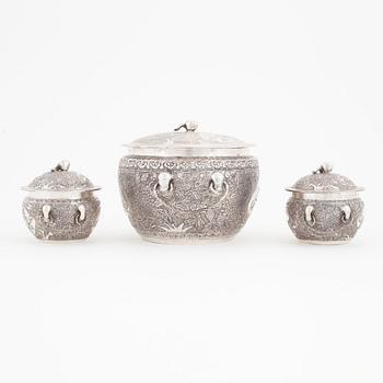 Three Chinese silver boxes, Qing Dynasty, circa 1900.