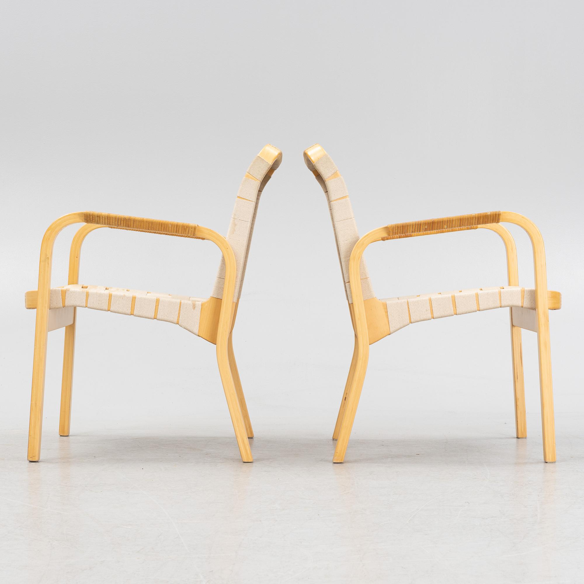 Alvar Aalto, a pair of modell 45 armchairs, Artek, Finland.