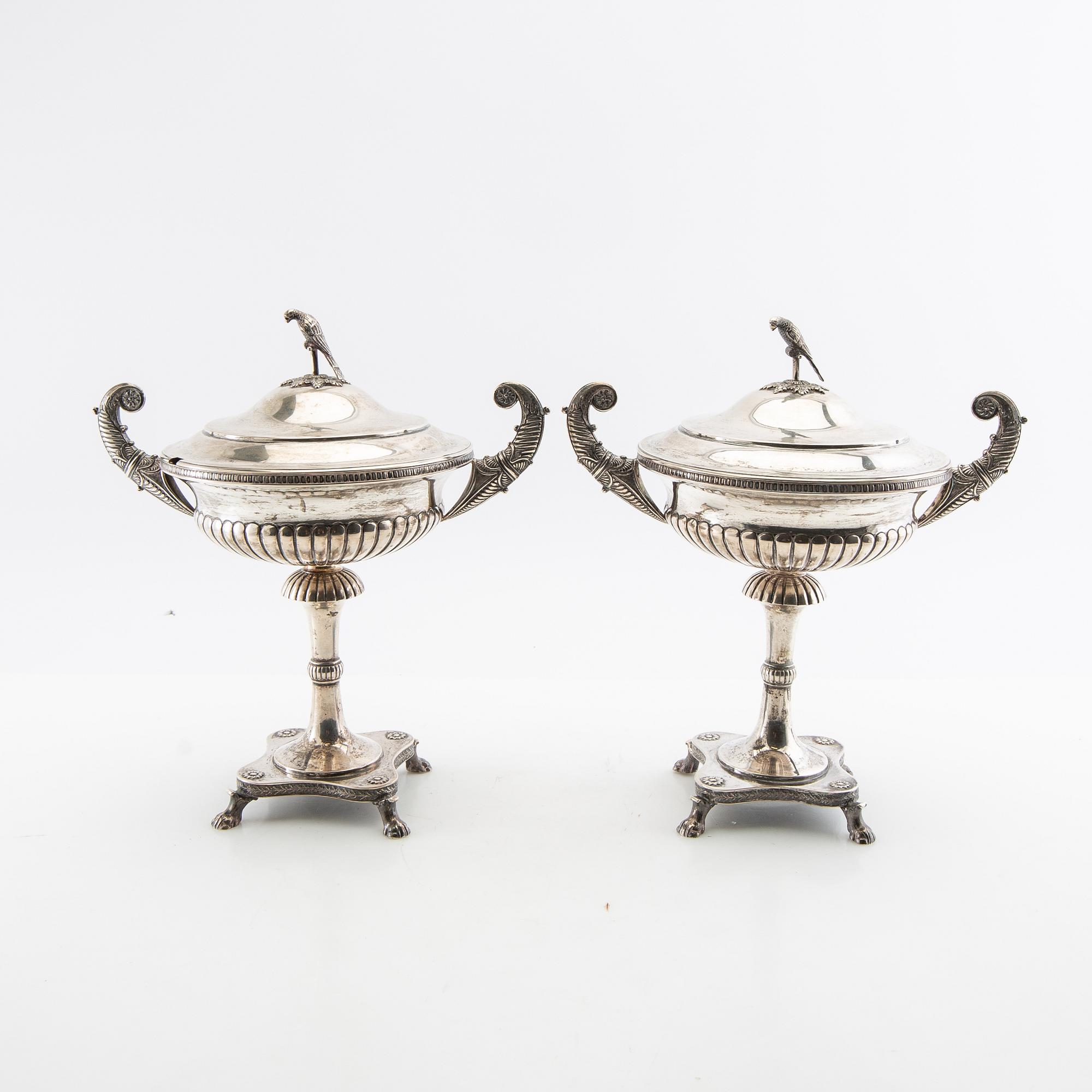 Berndt Erlandsson strösockerskålar ett par Empire-stil silver Karlskrona 1912.