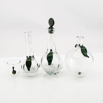 Berit Johansson, vases, carafe and mulled wine mug 4 pcs signed Orrefors.