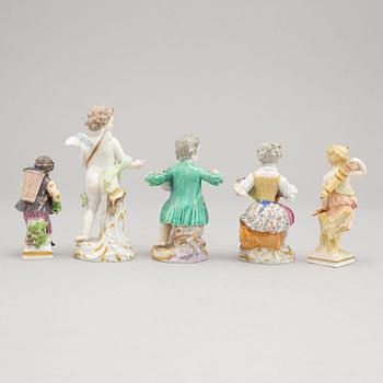 A group of five German porcelain figures, Meissen and Berlin, circa 1900.