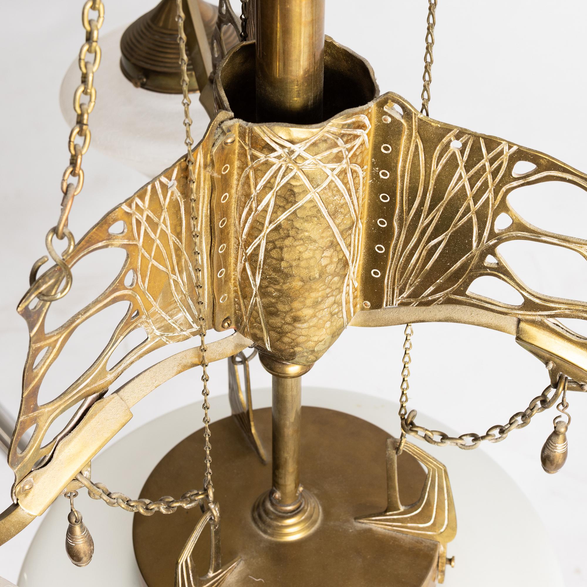 A Jugend brss ceiling lamp, ealry 20th century.