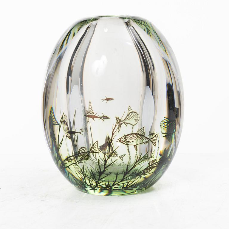 Edward Hald, A 'fiskgraal' glass vase, Orrefors, Sweden, 1957.