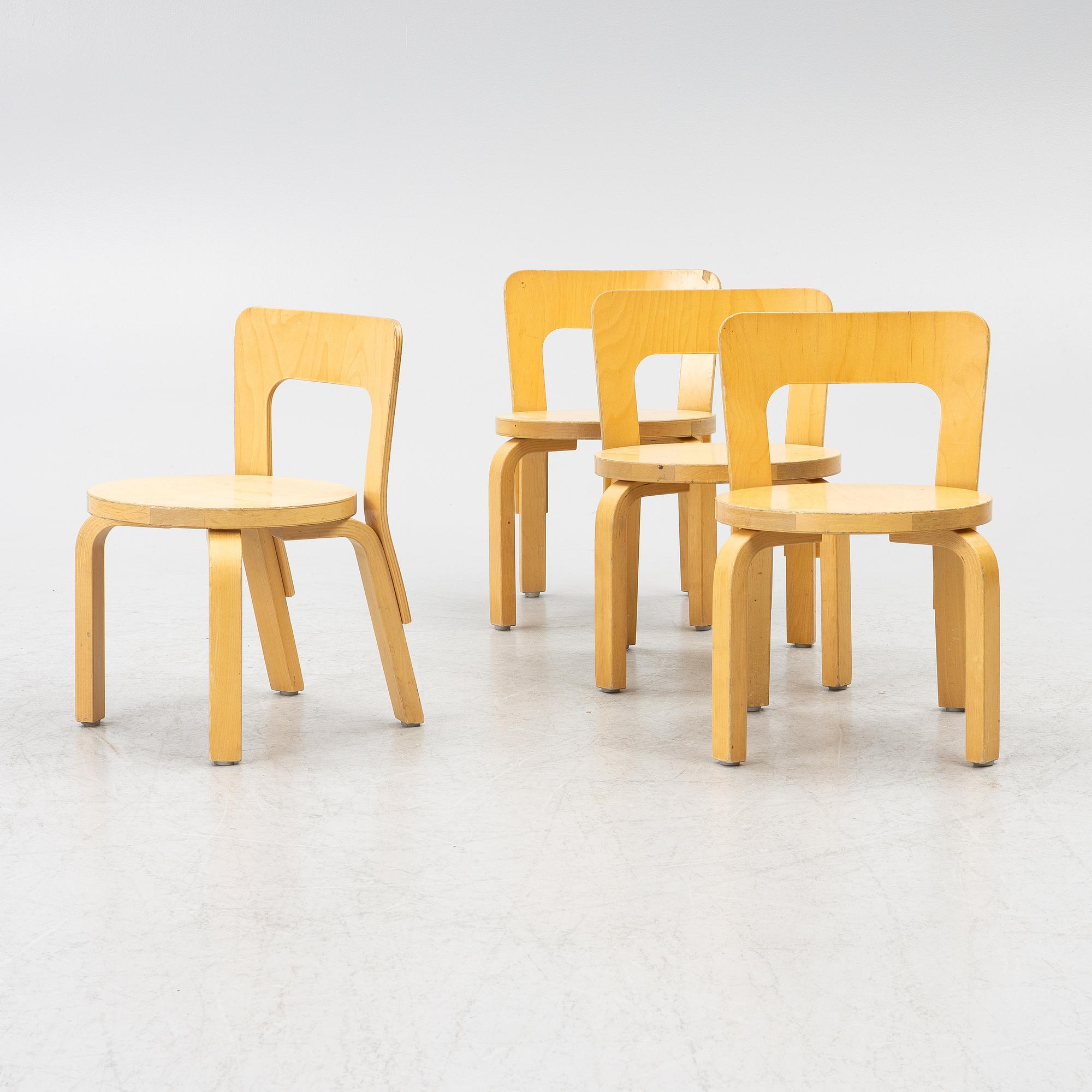 Alvar Aalto, children's chairs, 4 pcs, Artek, Finland.