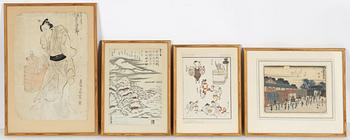 Ando Utagawa Hiroshige, among others, four woodblock prints, 19th/20 century.