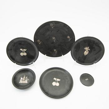Fat, 6 pcs, Isolit with silver decoration, Perstorp, mid-20th century.