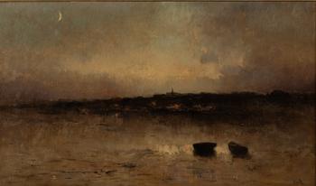 Unknown artist 19th century Twilight landscape with moon,.