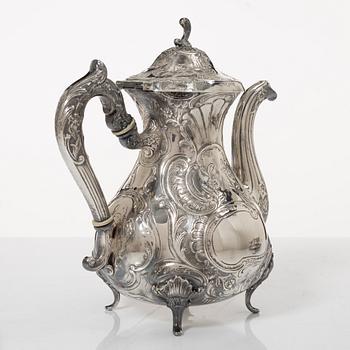 Kaffeservis, 4 delar, silver, rokokostil, GEWE, Stockholm 1976.