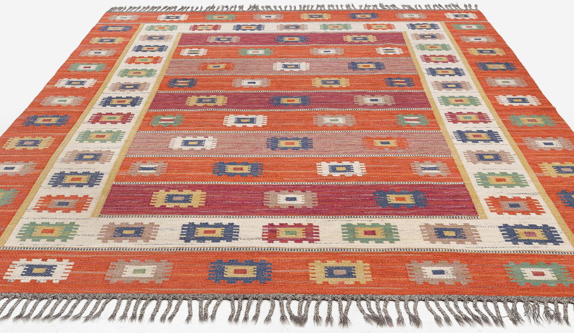 Märta Måås-Fjetterström, a carpet, 'Röd grön äng', flat weave, c. 345 x 251 cm, signed AB MMF.