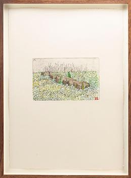 STEN EKLUND, hand coloured etching, signed.