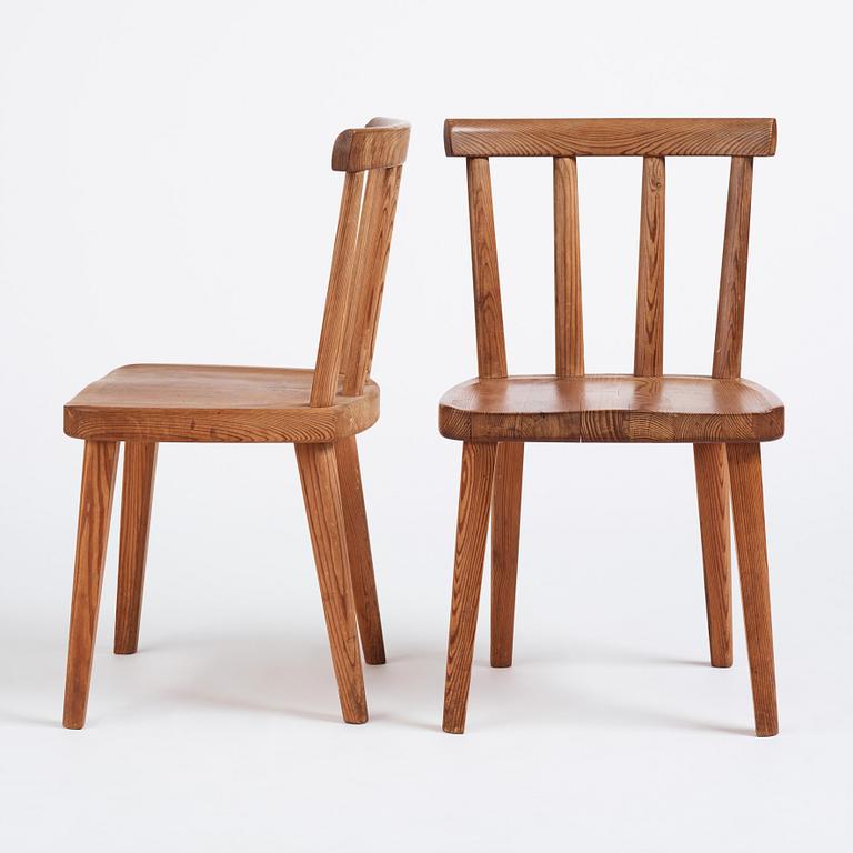 Axel Einar Hjorth, a set of four "Utö" stained pine chairs, Nordiska Kompaniet 1930s.