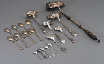 PARTI SKEDAR, 19 st, silver, 1800- respektive 1900-tal. Vikt 387 gram.