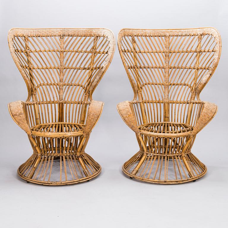 GIO PONTI & LIO CARMINATI, A pair of 'Conte Biancamano' rattan Wingback Armchairs for Bonacina, Italy.