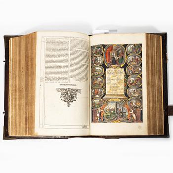 Biblia, Nürnberg 1662, med vackert bemålade gravyrer.