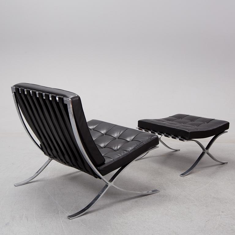 Ludwig Mies van de Rohe, fåtölj med fotpall, "Barcelona", Knoll.