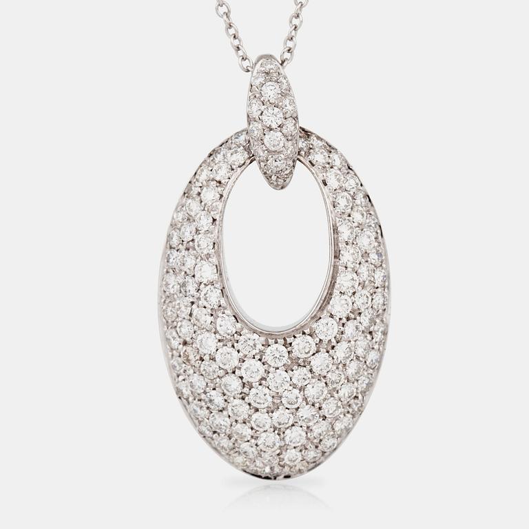 A brilliant-cut diamond pendant with chain. Total carat weight circa 3.50cts.