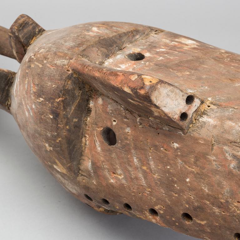 HEAD MASK W STANDING FEMALE FIGURE. BURKINA FASO.