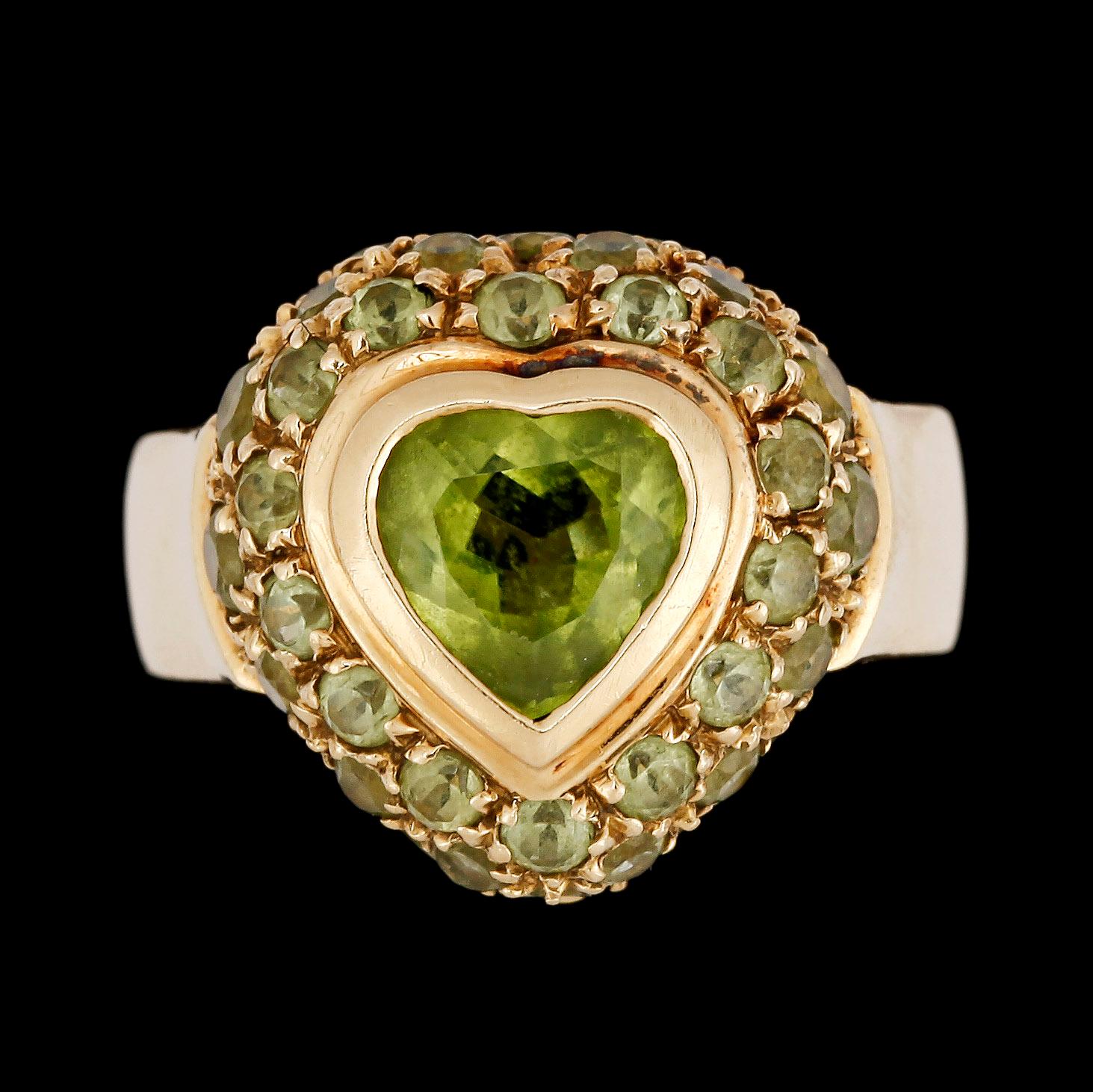 A heart cut peridote ring.