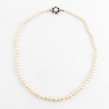 Cultured salt water pearl necklace, 18K white gold and sapphires.