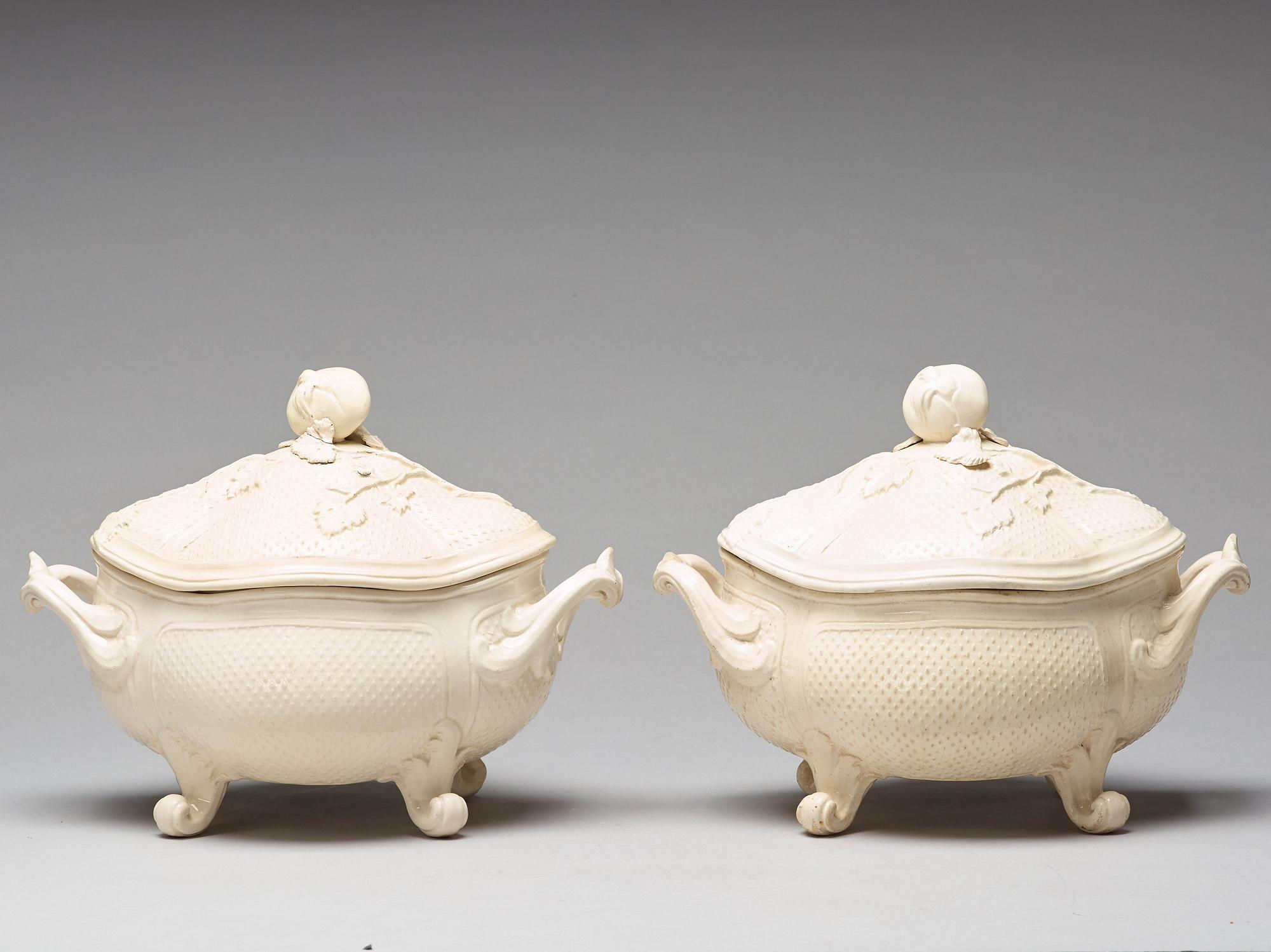 A pair of cream ware tureens with covers, Marieberg, period of Steen (1769-1788).