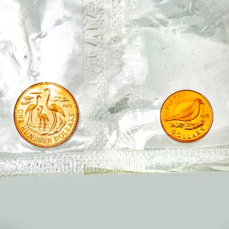 2 Coins 22 K gold Bahamas, 5,8 g, coins still in original seal.