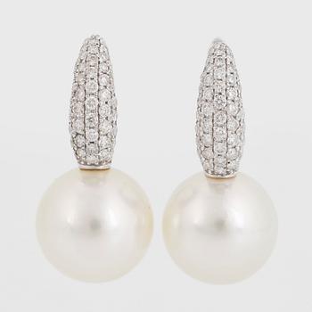 Pearl and brilliant-cut diamond earrings.