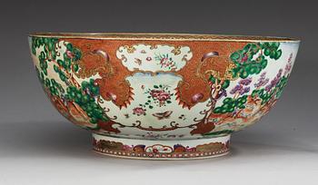 A large famille rose 'European Subject' Hunting punch bowl, Qing dynasty, Qianlong (1736-95).