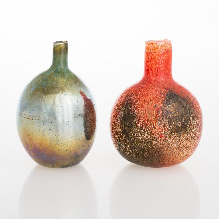 OIVA TOIKKA, two bottles signed Oiva Toikka Nuutajärvi Notsjö.