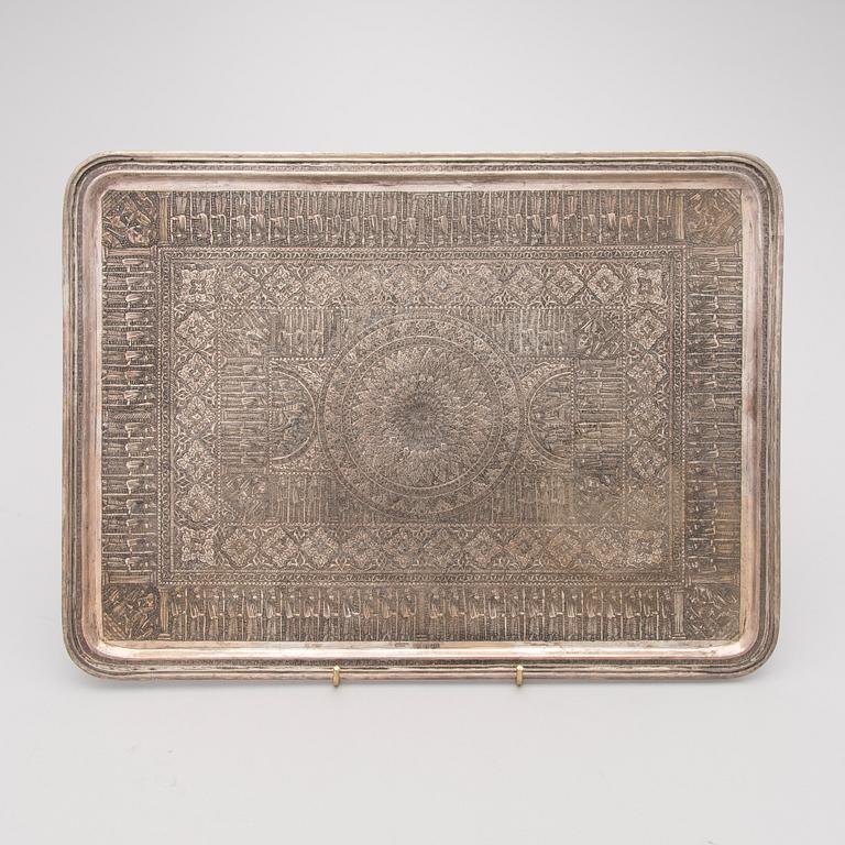 A Persian silver tray, mark of Vaspour, silver mark 84.