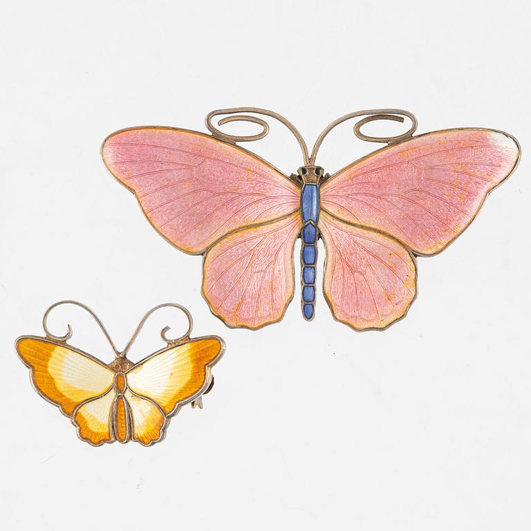 Two Norwegian Silver and Enamel Brooches, David Andersen and Marius Hammer.