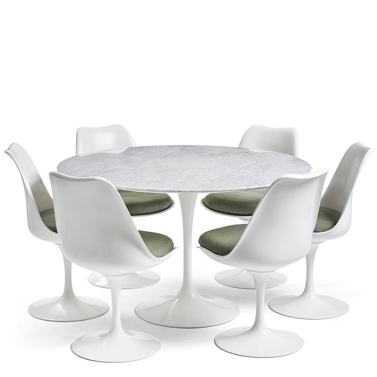 Eero Saarinen, bord och sex stolar, "Tulip", Knoll, sannolikt 1960-tal.