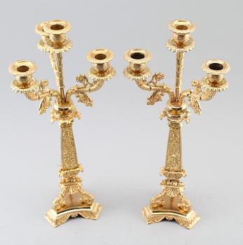 KANDELABRAR, 1 par, förgylld brons, senempire, 1800-talets andra hälft.