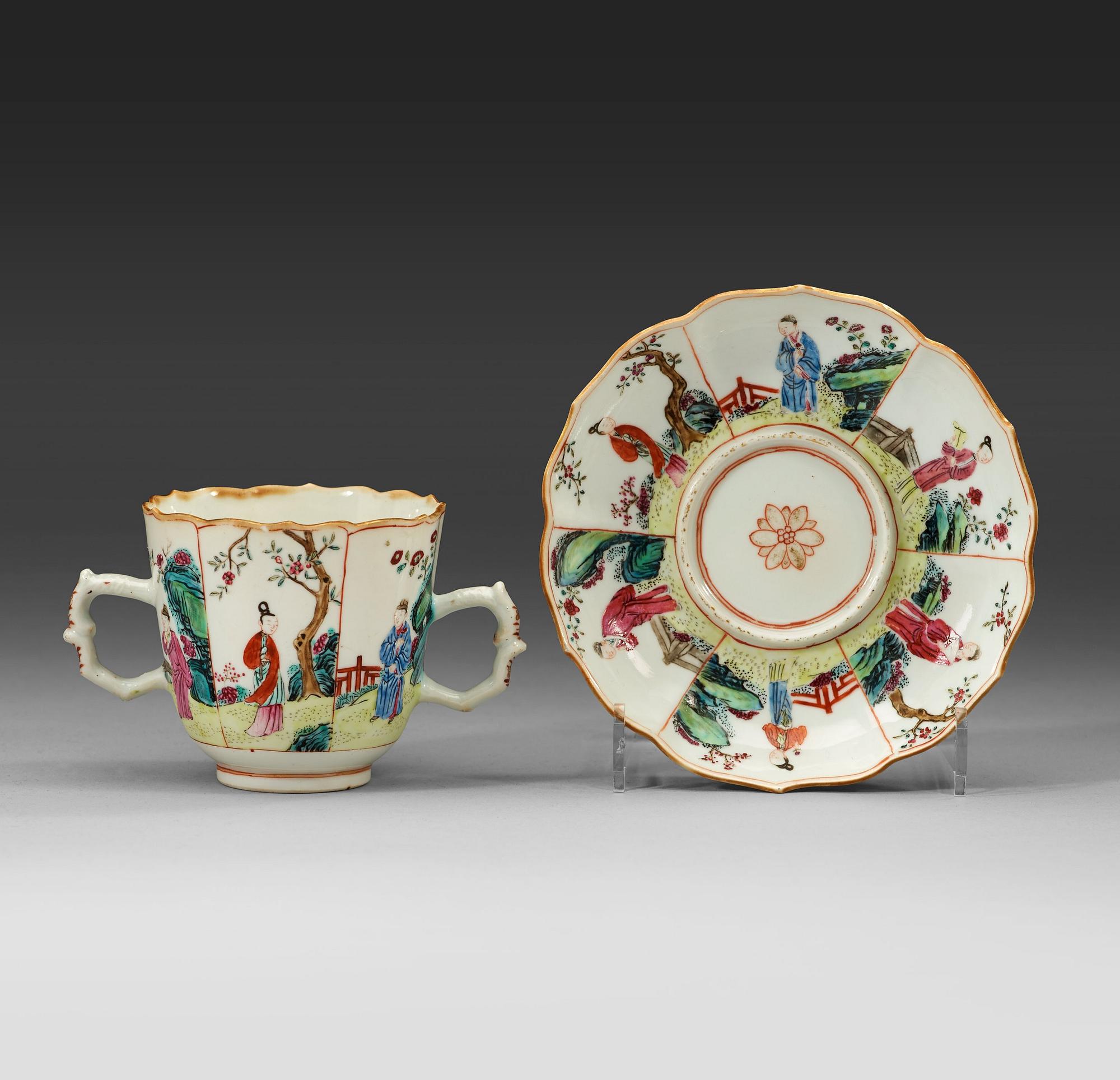 A famille rose chocolate cup with suacer, Qing dynasty Yongzheng (1723-35).